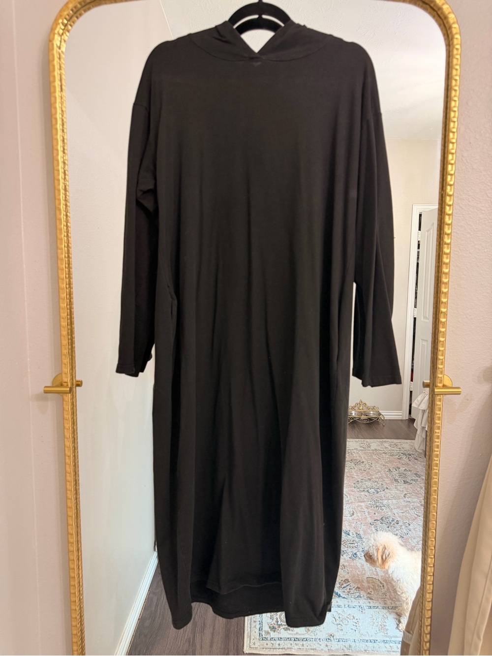 Relaxed Black Hooded Midi Dress